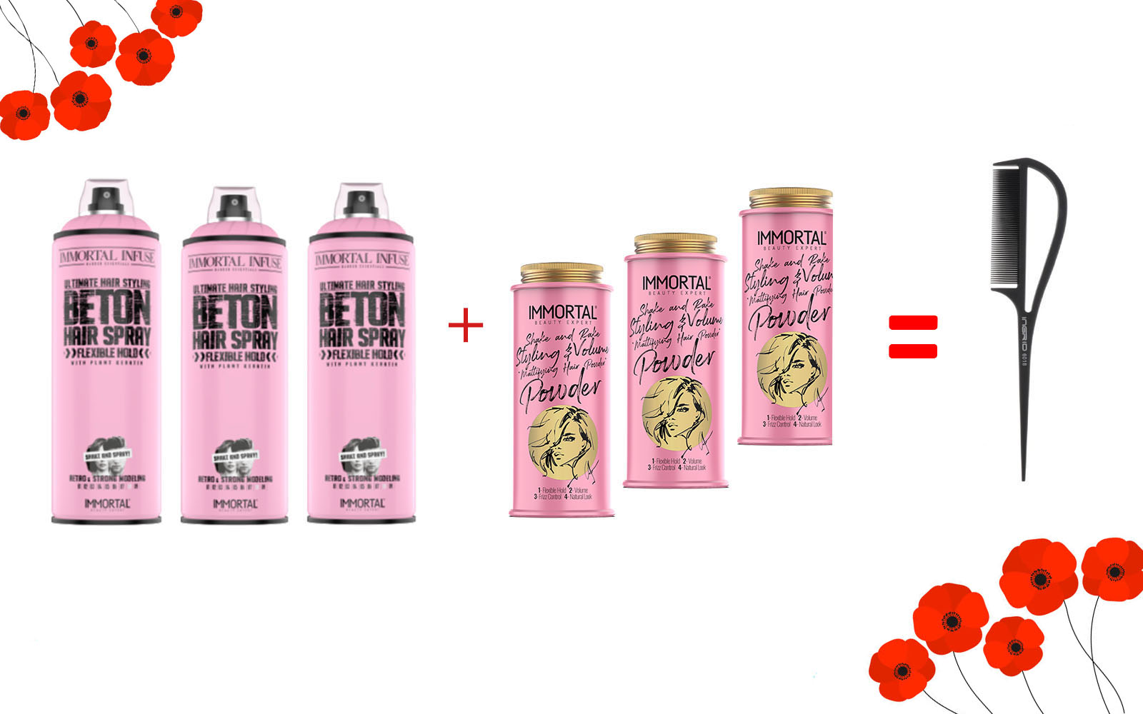 Immortal Infuse Super Combo 3 Fixative Pink Beton + 3 Pudre de Volum Pink + SPL pieptene de tapat BONUS