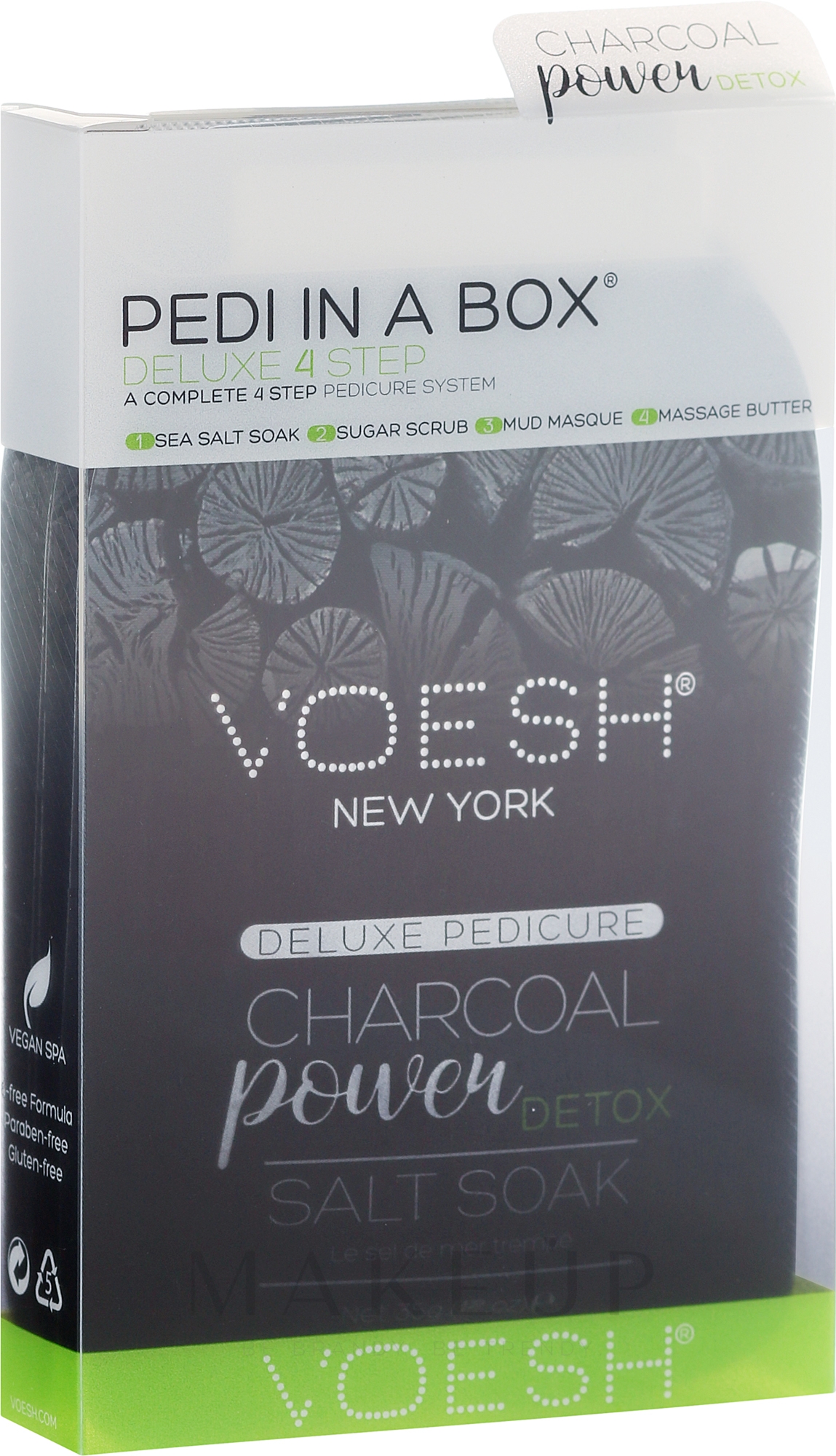 Voesh NYC Pedi in a box Deluxe 4 Step Charcoal Power Detox - pedichiura SPA in 4 pasi