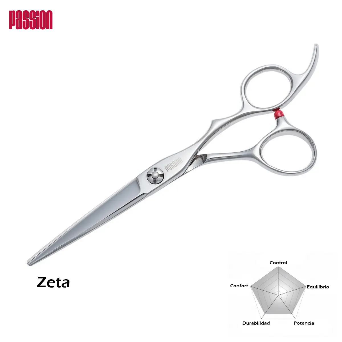 Foarfecă profesională Passion Zeta – oțel japonez 440C, lame convexe, ergonomic offset, 6 inch