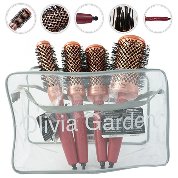 Set 4 perii de par profesionale rotunde Olivia Garden Heat Pro