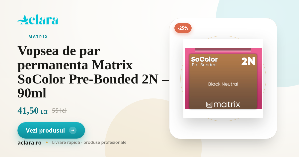Vopsea de par permanenta Matrix SoColor Pre-Bonded 2N – 90ml | Aclara