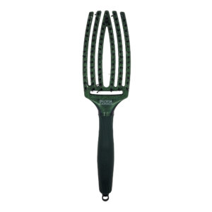 Perie profesională pentru păr Olivia Garden Fingerbrush Green Emerald – design ergonomic, peri mistreț & nailon, ventilație pentru uscare rapidă și styling fără frizz